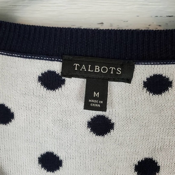 Talbots Navy with White Polka Dots Knit Sweater Button Front Cardigan - Picture 4 of 9